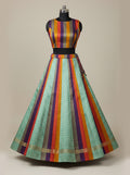Mint Patola Fusion Lehenga With Striped Blouse