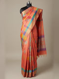 Spice Coral Silk Saree With Geometric Motif