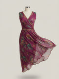 Purple Lotus Chiffon Draped Tunic With Metallic Accents