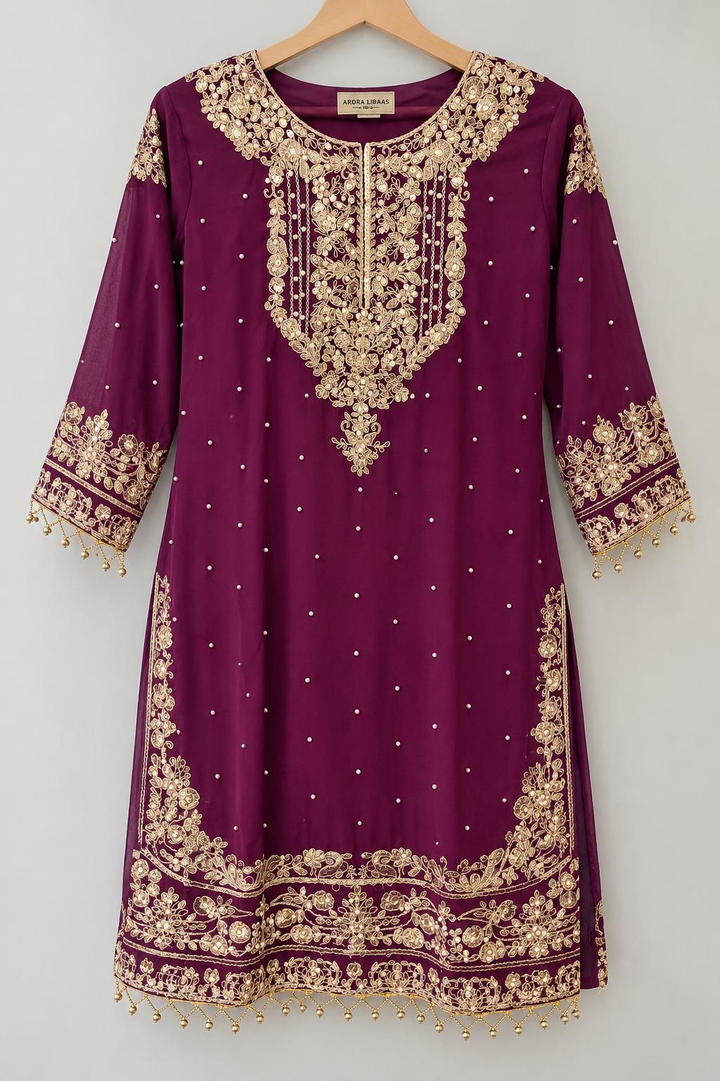 Zardozi Embellished Plum Kurta